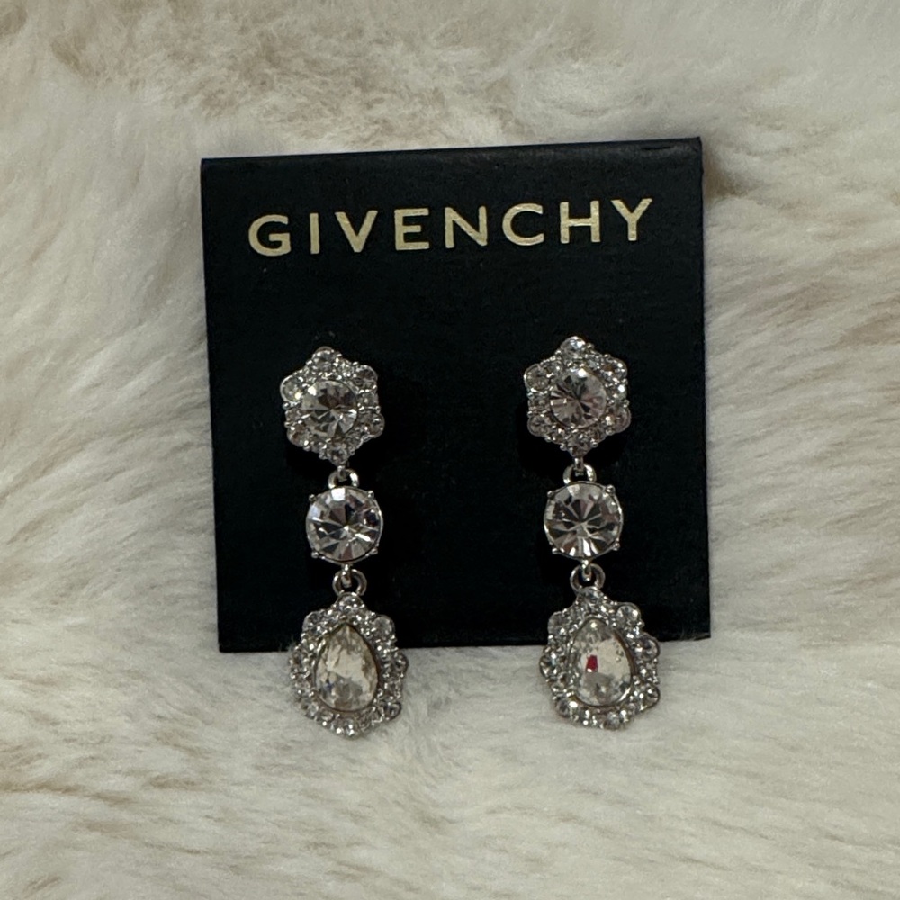 Givenchy Silver-Tone Crystal Three-Drop Earrings